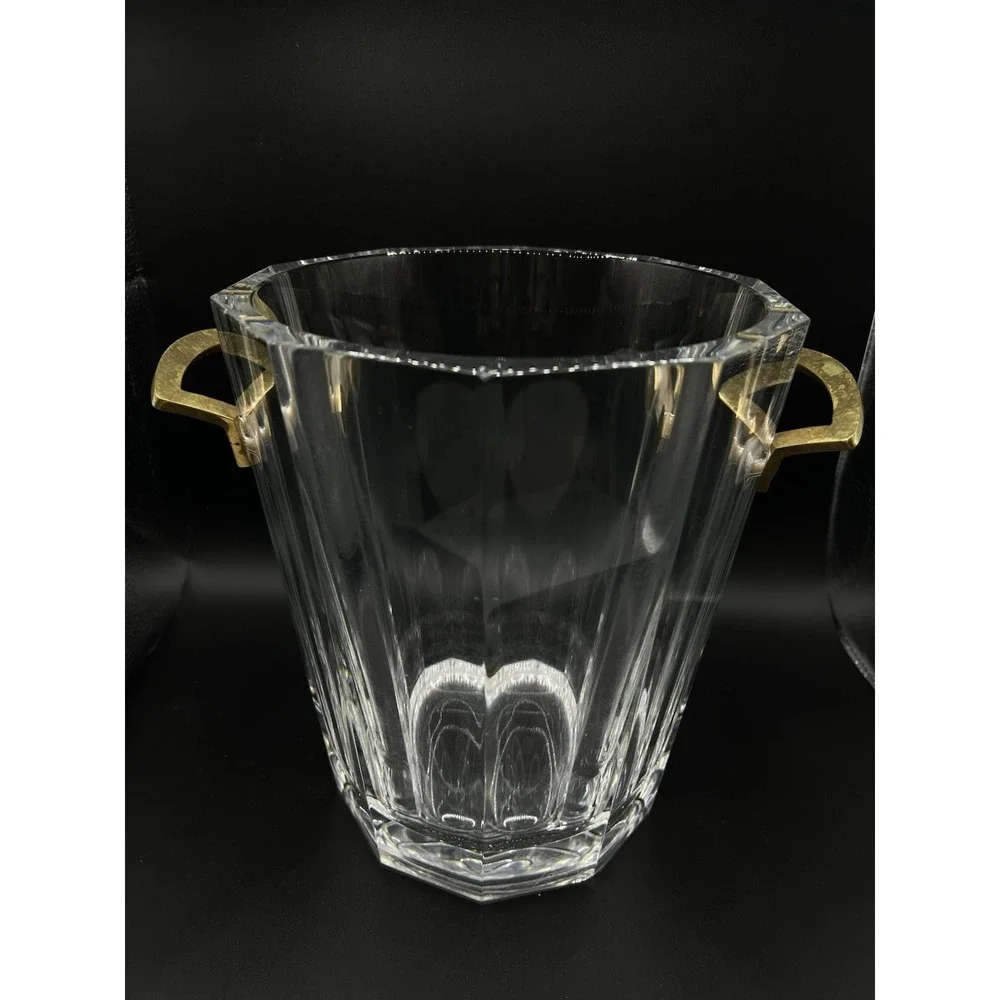 Vintage Baccarat Maxim Heavy Crystal Ice Bucket Brass Handles Signed